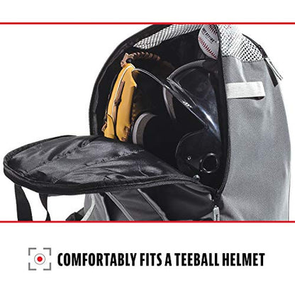 Franklin Sports Kids MLB Baseball Batpack Bag - Youth Baseball, Softball + Teeball Backpack - Sports Equipment Bag for Kids + Toddlers - Holds (2) Teeball + Baseball Bats + Includes Fence Hook - color: Gray