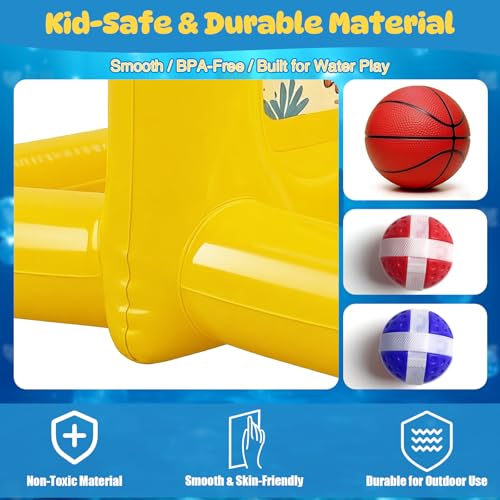 TicTac Shot Pool Toys Games for Kids & Adults, 2-in-1 Pool Basketball Hoop & Dart Target, Family Pool Party Games with Multiple Balls - Yellow