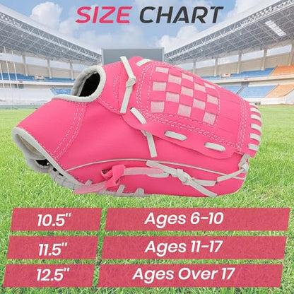 Baseball Glove + Ball Sets, Softball Glove, Baseball Mitt, 10.5''-12.5'' for Youth/Adult Training and Beginner Play, Synthetic Leather Softball Mitt - color: Rose red, size: 12.5"