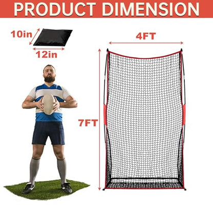 Football Kicking Net Throwing Target - 4x7FT Heavy Duty Iron Base for Backyard Practice Portable Quarterback Training for Youth with Sandbags