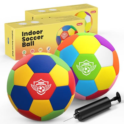 HopeRock Indoor Soccer Ball, Size 4 Soft Foam for Toddlers and Kids, Silent in House, for Youth Boys and Girls Aged 3-12 Years Old - size: Size 4-2Pack