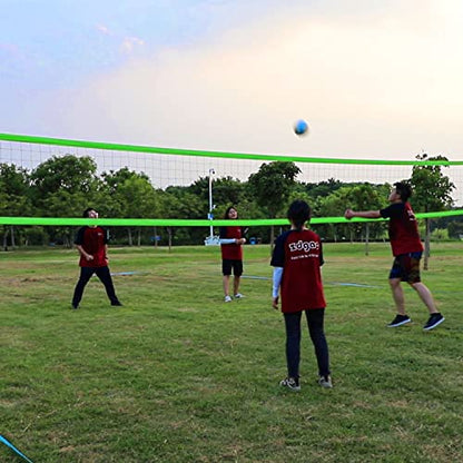 Volleyball Net Outdoor - Portable Volleyball Set for Backyard with Professional Volleyball Net, Wrap Yarn Volleyball and Pump, Boundary Line, Carry Bag - style: Basic-32FT(Blue&Green)