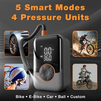 Portable Electric Tire Pump – 150PSI Smart Bike Pump with Digital Gauge, Auto Shut-Off, USB-C Rechargeable Air Compressor for Car, E-Bike, Bicycle, Motorcycle, Balls – Cordless & Compact