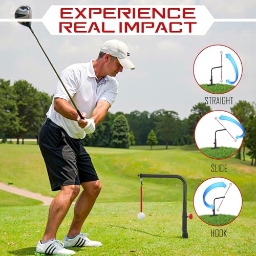 Golf Swing Trainer - Durable Iron Practice Golf Swing Training Aid - Golf Accessories for Kids & Youth with Replacement Ball Included & Height Adjustment Golf Accessories for Gift
