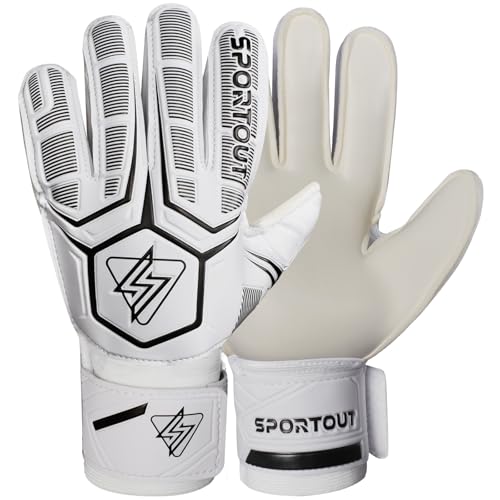Sportout Goalie Gloves, Goalkeeper Gloves with Finger Protection, Breathable Soccer Goalie Gloves, 4mm Latex, for Kids Youth and Adult - color: White, size: 6