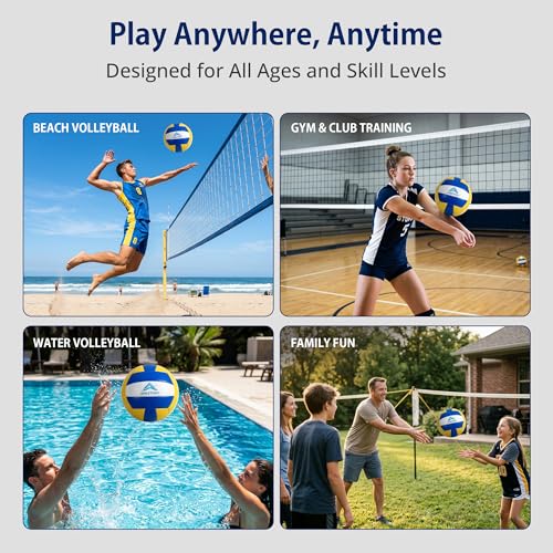 Soft Volleyball for Indoor Practice - Indoor Volleyball & Outdoor Sand Volleyball, Adults & Kids Volleyball Official Size 5 PU Composite Leather with Butyl Bladder