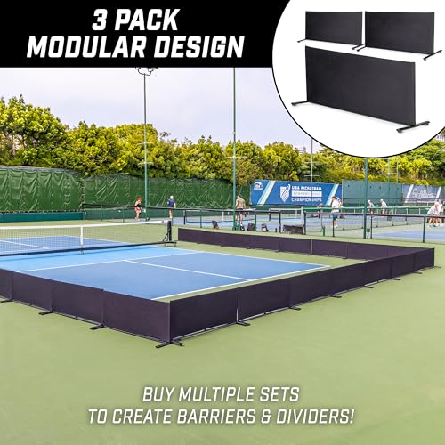 GoSports Pickleball Ball Barrier 3 Pack - Choose Brandable or Pre-Branded - Court Dividers for Pickleball Courts - style: Black