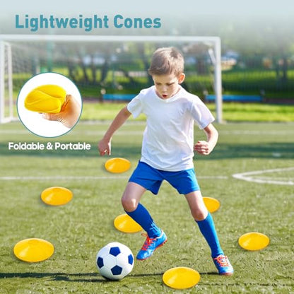 OLIXIS Agility Speed Training Equipment, 20 ft Speed Ladder, 12 Soccer Cones, 4 Agility Hurdles, Jump Rope, Resistance Parachute with Carry Bag, Training Equipment Set for Kids, Youth, Adults,Yellow
