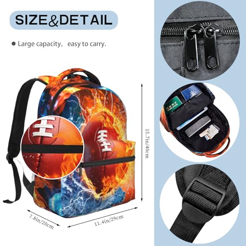 American Football Backpack for Boys School Backpack for Kids Children Teens Elementary Middle School - Students Bookbag Ages 6-18, Waterproof Adjustable Football Bookbag Travel Daypack - color: Football