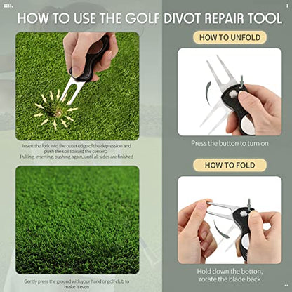 Skylety 6 Packs Golf Repair Tool Stainless Steel Foldable Golf Divot Tool Magnetic Button Ball Marker - color: Black