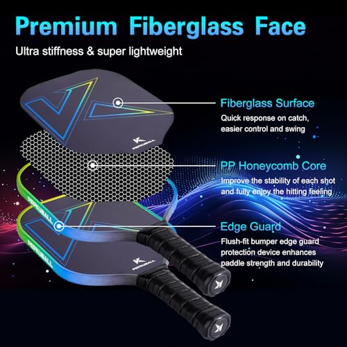 Premium Pickleball Paddles Set Fiberglass Carbon Fiber Pickleball Paddle Lightweight for Outdoor Indoor Use with Rackets for Men Women and All Ages