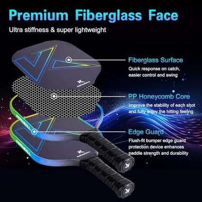 Premium Pickleball Paddles Set Fiberglass Carbon Fiber Pickleball Paddle Lightweight for Outdoor Indoor Use with Rackets for Men Women and All Ages