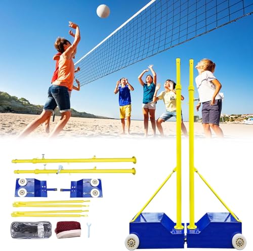 Volleyball Poles for Backyard,Heavy Duty Volleyball/Badminton Poles with Nets, Indoor Volleyball Nets with Poles with 4 Adjustable Heights,Portable Outdoor Badminton Poles for Adult Kids School