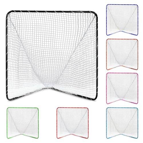 Velocity Official Size 6x6x7' Backyard Lacrosse Practice and Training Goal, Includes 4MM Lacrosse Net, for Youth, Kids, and Adults - color: Black Frame, style: White Net