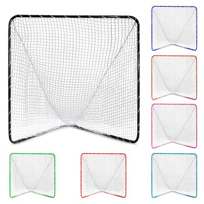 Velocity Official Size 6x6x7' Backyard Lacrosse Practice and Training Goal, Includes 4MM Lacrosse Net, for Youth, Kids, and Adults - color: Black Frame, style: White Net