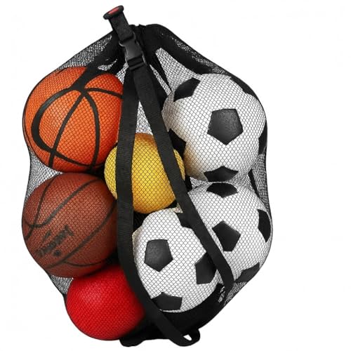 Keeble Outlets Basketball Bag | Large Mesh Ball Bag for Basketballs, Soccer Ball, Volleyball Ball & Sports Equipment | Heavy Duty Mesh Bag | Ball Storage Net with Strap | Sports Bag for Equipment