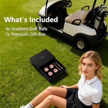 Pink Gold Gradient Laser Golf Balls - 4 Balls Premium Gift Box, Surlyn Cover for Superior Spin & Distance - High Visibility Alignment Aid - Ideal Golf Tournament Prizes, Unique Gifts for Golfers
