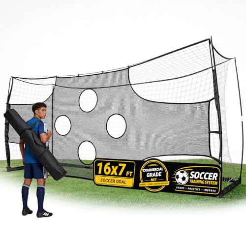 Soccer Goal with Precision Target, 12x6 ft/ 16x7 ft Soccer Net with Carry Bag & Ground Stakes, Quick Setup, Portable Soccer Goal for Youth Adults Practice, Games, Skill Improvement