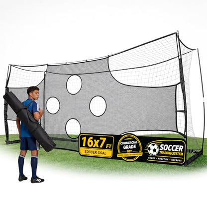Soccer Goal with Precision Target, 12x6 ft/ 16x7 ft Soccer Net with Carry Bag & Ground Stakes, Quick Setup, Portable Soccer Goal for Youth Adults Practice, Games, Skill Improvement