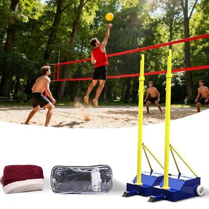 Volleyball Poles with Net, Portable Badminton Net with Poles, 4 Adjustable Heights Volleyball Net Stand for Backyard, Indoor, Outdoor