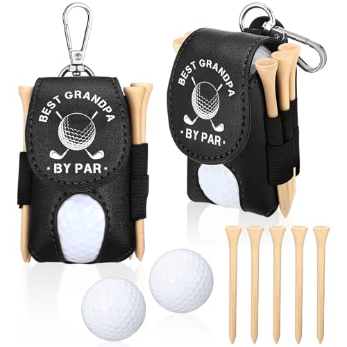 Realspring 8 Pcs Father's Day Golf Set Daddy Grandpa Golf Gifts, Ball Pouch Bag and 5 Pcs Wood Tees 2 Balls Christmas Birthday Gift for Men, Grandpa from Daughter Son