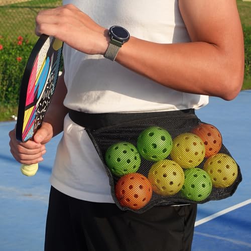 Adjustable Pickleball & Tennis Ball Holder Waist Pouch - Mesh Hip Bag Carrier for Men, Women, Teens - Holds 8-10 Balls, Versatile Accessories & Gifts