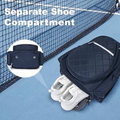KAVIGOR Pickleball Bag, Quilted Pickleball Backpack with Shoe Compartment & Waterproof Pocket, Pickle Ball Paddle Bag Fits 2 to 4 Paddles for Women and Men - color: Blue