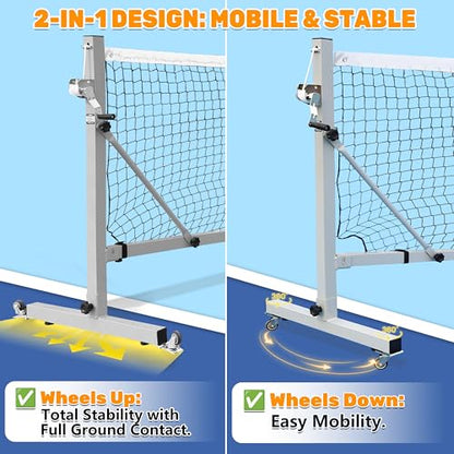 Seliyoo Portable Pickleball Net Set, 22FT Regulation Pickleball Net for Driveway with Rolling Wheels & Hand Winch, Foldable Outdoor Pickleball Court Net System for Backyard Indoor
