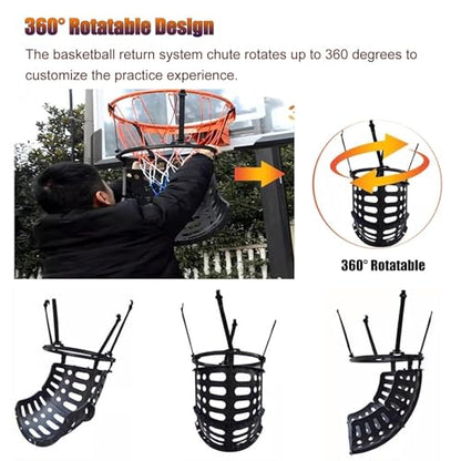 Basketball Shooting Machine 360 Degree Rotatable Basketball Ball Returner, Portable Basketball Shot Returner, Basketball Return Attachment for Hoop Automatic