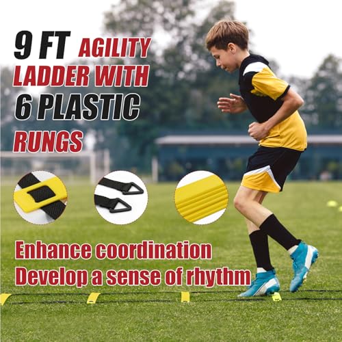 BaseGoal Soccer Goal,Soccer Net,Soccer Goals for Backyard,with Bow Frame,Collapsible Metal Base and Agility Ladder