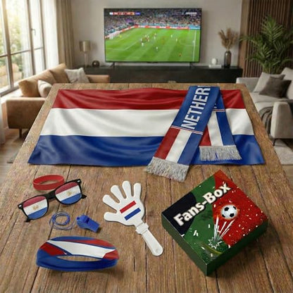 Soccer Fan Gear Set 2026-7 Piece Game Day Kit with Flag, Scarf, Glasses, Whistle, Clapper, Wristband & Headband in Gift Box - Watch Party & Stadium Essentials for Netherlands - color: Netherlands