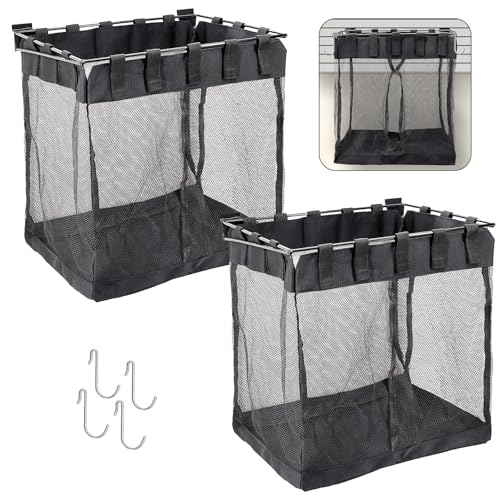 2 Packs Large Mesh Slatwall Baskets, 16×16×12 Inch Slat Wall Mesh Storage Baskets with 4 Hooks, 13.3 Gallon Hanging Slatwall Bins for Shop Garage Gym Display Panel Accessories (Black)