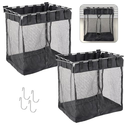 2 Packs Large Mesh Slatwall Baskets, 16×16×12 Inch Slat Wall Mesh Storage Baskets with 4 Hooks, 13.3 Gallon Hanging Slatwall Bins for Shop Garage Gym Display Panel Accessories (Black)