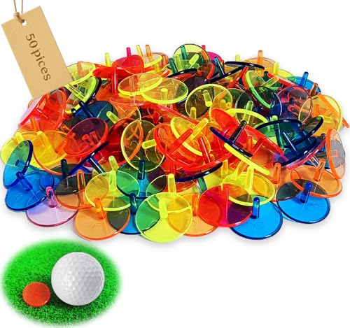 Adhere Golf Ball Markers 50 100 pcs Plastic Position Ball Marker Quarter Size 0.94 inch Flat Golf Ball Marker Mix Colour - color: Transparent colour・50pcs