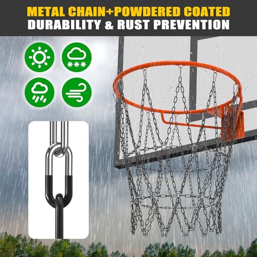 Insaga Chain Basketball Net Heavy Duty Metal - 19'' Basketball Chain Net for Hoop Outdoor Indoor Replacement, Rustproof Steel Chain Net for Standard 12-Loop Rim, Easy to Install