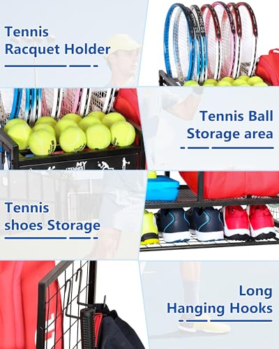 Mythinglogic Tennis Bag Storage Rack, Tennis Racket and Ball Organizer, Tennis Equipment Holder for Garage, Club, School