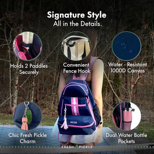 Teddi Pickleball Backpack Grn/wh- Large Capacity Pickleball Bags for Women - Durable 1000D Nylon, Multipurpose Paddle Case with Multiple Pockets, Stylish Paddle Bag - color: navy