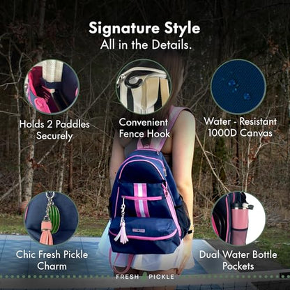 Teddi Pickleball Backpack Grn/wh- Large Capacity Pickleball Bags for Women - Durable 1000D Nylon, Multipurpose Paddle Case with Multiple Pockets, Stylish Paddle Bag - color: navy