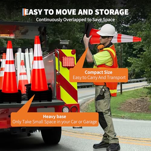 Traffic Cones 28", ExploreHorizon 6 PCS Safety Cones, PVC Orange Safety Road Parking Cones with 2 Reflective Collars,Hazard Construction Cones for Home Traffic Parking - size: 6 PCS Traffic Cones 28"