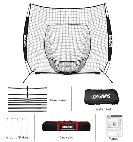 7x7ft/8x8ft Baseball Softball Net with Steel Frame for Batting, Hitting, Pitching, Portable Baseball Batting Net with Carry Bag, Great for All Levels - size: 8FT Black