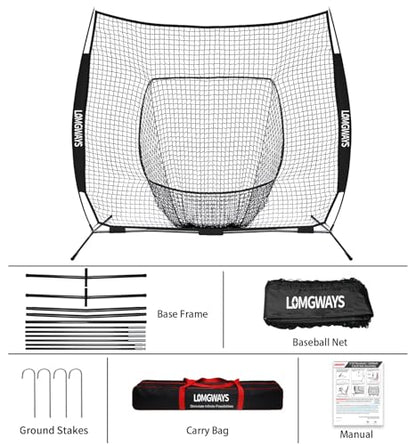 7x7ft/8x8ft Baseball Softball Net with Steel Frame for Batting, Hitting, Pitching, Portable Baseball Batting Net with Carry Bag, Great for All Levels - size: 8FT Black