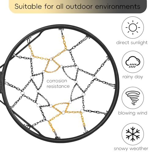 Basketball Net Heavy Duty Replacement,Carbon Steel Chain Basketball net, Anti-Rust Use Indoor Outdoor Standard 12 Loops Hoop - color: Black/Yellow