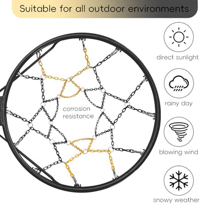 Basketball Net Heavy Duty Replacement,Carbon Steel Chain Basketball net, Anti-Rust Use Indoor Outdoor Standard 12 Loops Hoop - color: Black/Yellow