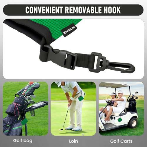 Golf Club and Golf Ball Cleaning Bag - Cleans Club Grooves, Golf Bag Accessories,Waterproof Clean Face Tech, Detachable Clip, Machine Washable,Golfer Gifts for Men(1-Pack,GREEN) - color: GREEN