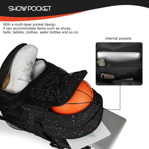 Goloni Basketball Backpack,Large Sports Bag with Ball Compartment & Shoe Compartment,Basketball Bag Fit Volleyball, soccer,Gym - color: Starry Sky Black