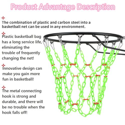 Basketball Net Replacement Heavy Duty,Resin Material, Anti-Rust Use Indoor Outdoor Standard 12-Ring Basketball Hoop - style: green