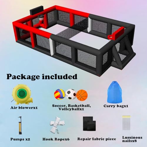 Portable Inflatable Sports Court Inflatable Soccer & Basketball & Volleyball Field 3-in-1 Multiple Sport Game with Blower for Birthday/School Playground/Family/Team Games - style: 34x14.5x 8.6ft