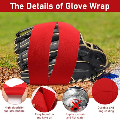 Baseball Glove Break in Kit, One-Piece Solid Wooden Baseball Glove Mallet and Three Colors Glove Wrap Straps for Baseball Glove and Softball Glove, Fit Adult Youth Kids Catcher Mitt - color: red