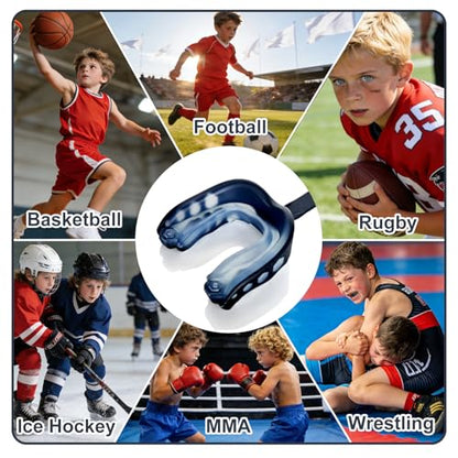 Shiseedl 2-Pack Football Mouth Guard Kids - Professional Kids Sports Mouthpiece with Strap & Case - 3-Layer Breathable Protection for Football, Basketball, MMA, Boxing - size: Kids