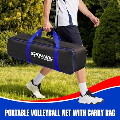 SPOYNAL Outdoor Portable Volleyball Net Set with Adjustable Height Steel Poles, Volleyball, Anti-sag Winch System, Pump, Boundary Line, and Carry Bag for Backyard, Beach, Lawn Red&Blue